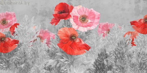 Фотообои De-Art Красные тюльпаны фреска серый фон